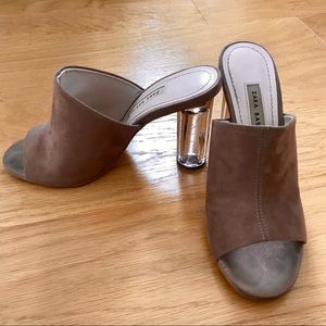 Zara Tan Mules With Acrylic Heel